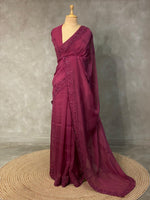 Wine pure Organza designer saree - PSD14