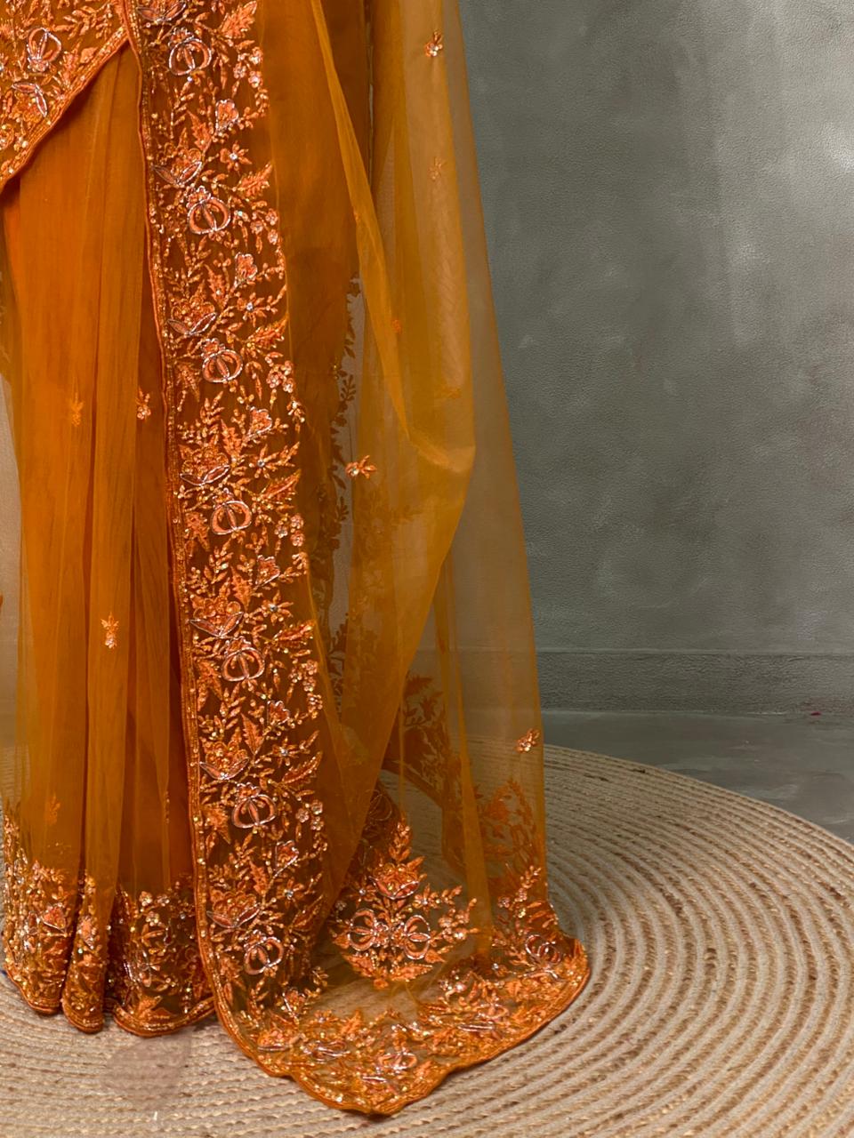 Mustard Yellow net designer saree - PSD16