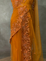Mustard Yellow net designer saree - PSD16