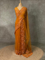 Mustard Yellow net designer saree - PSD16