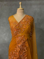 Mustard Yellow net designer saree - PSD16