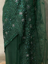Bottle Green net designer saree - PSD19
