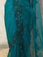 Peacock Green net designer saree - PSD21