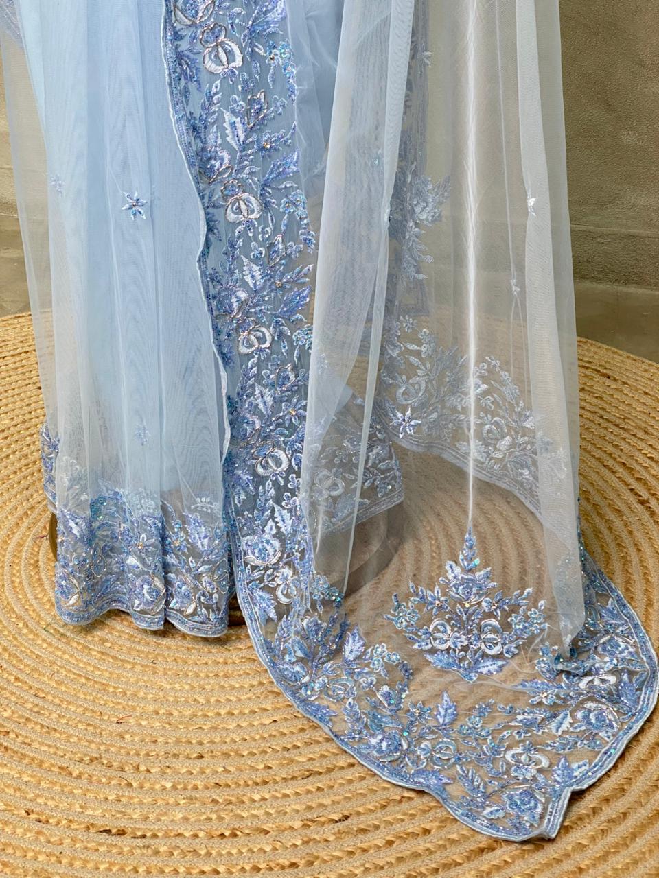 Pastal Blue net designer saree - PSD22