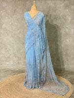 Pastal Blue net bridal designer saree - PSD23