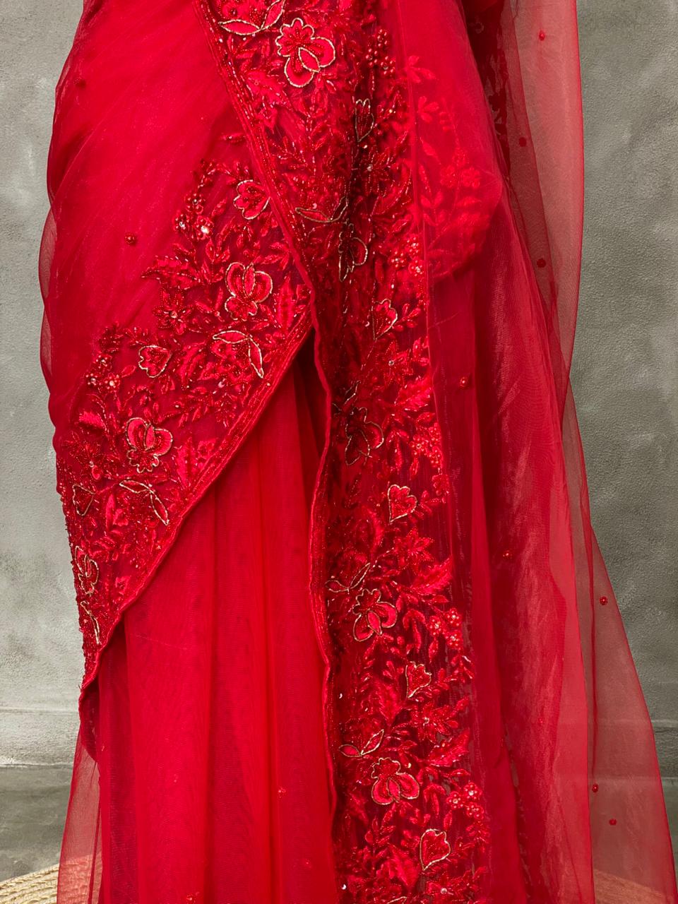 Red net bridal designer saree - PSD24