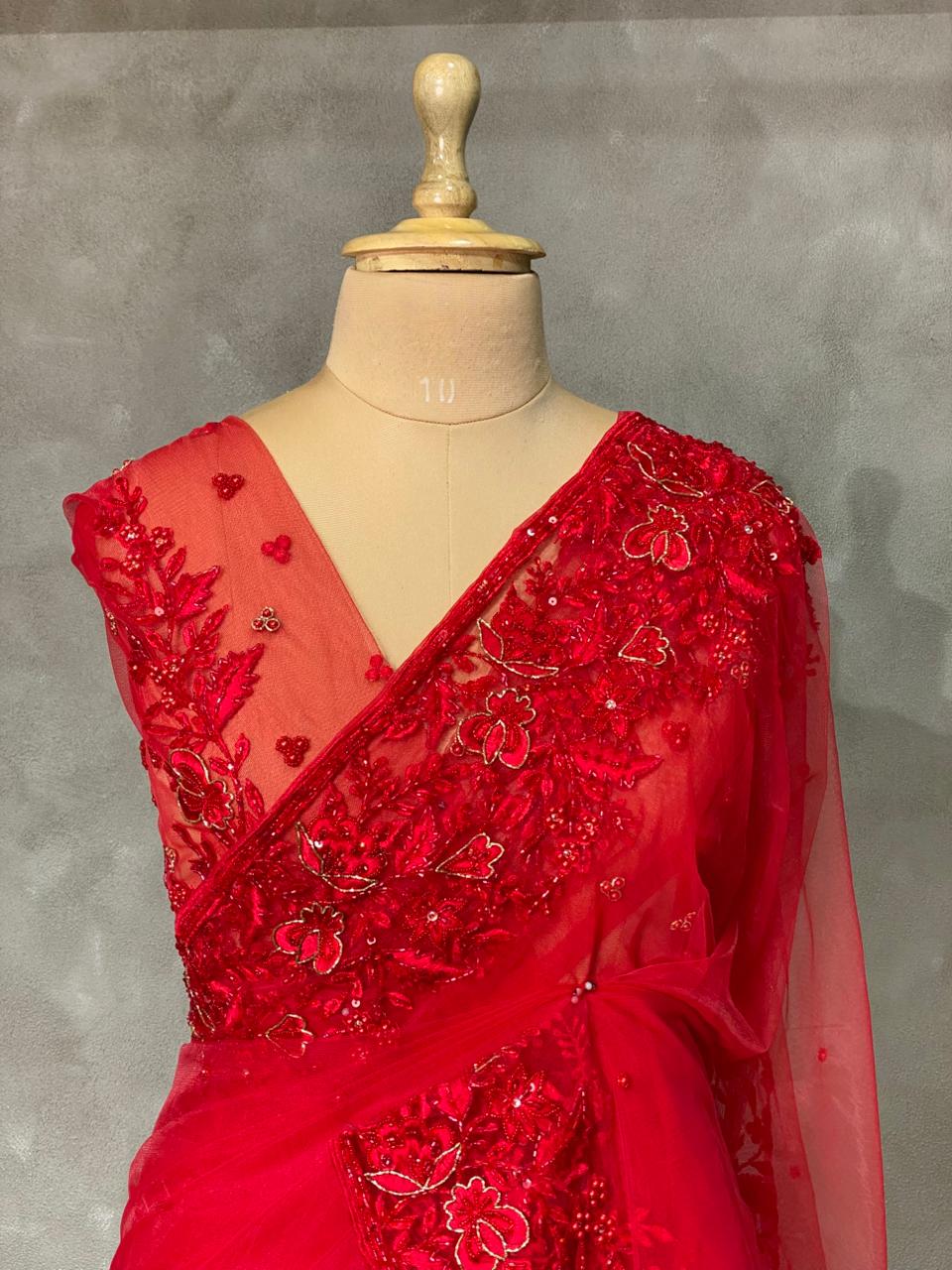 Red net bridal designer saree - PSD24