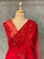 Red net bridal designer saree - PSD24