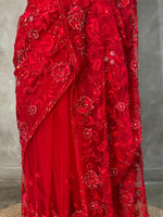 Red net bridal designer saree - PSD25A