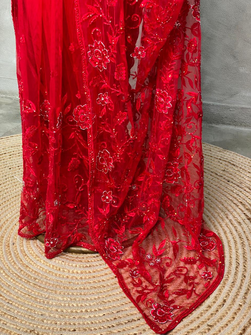 Red net bridal designer saree - PSD25A