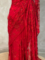 Red net bridal designer saree - PSD25