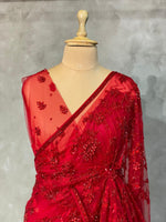 Red net bridal designer saree - PSD25