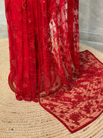 Red net bridal designer saree - PSD25