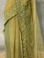 Olive Green net bridal designer saree - PSD28