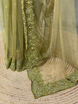 Olive Green net bridal designer saree - PSD28