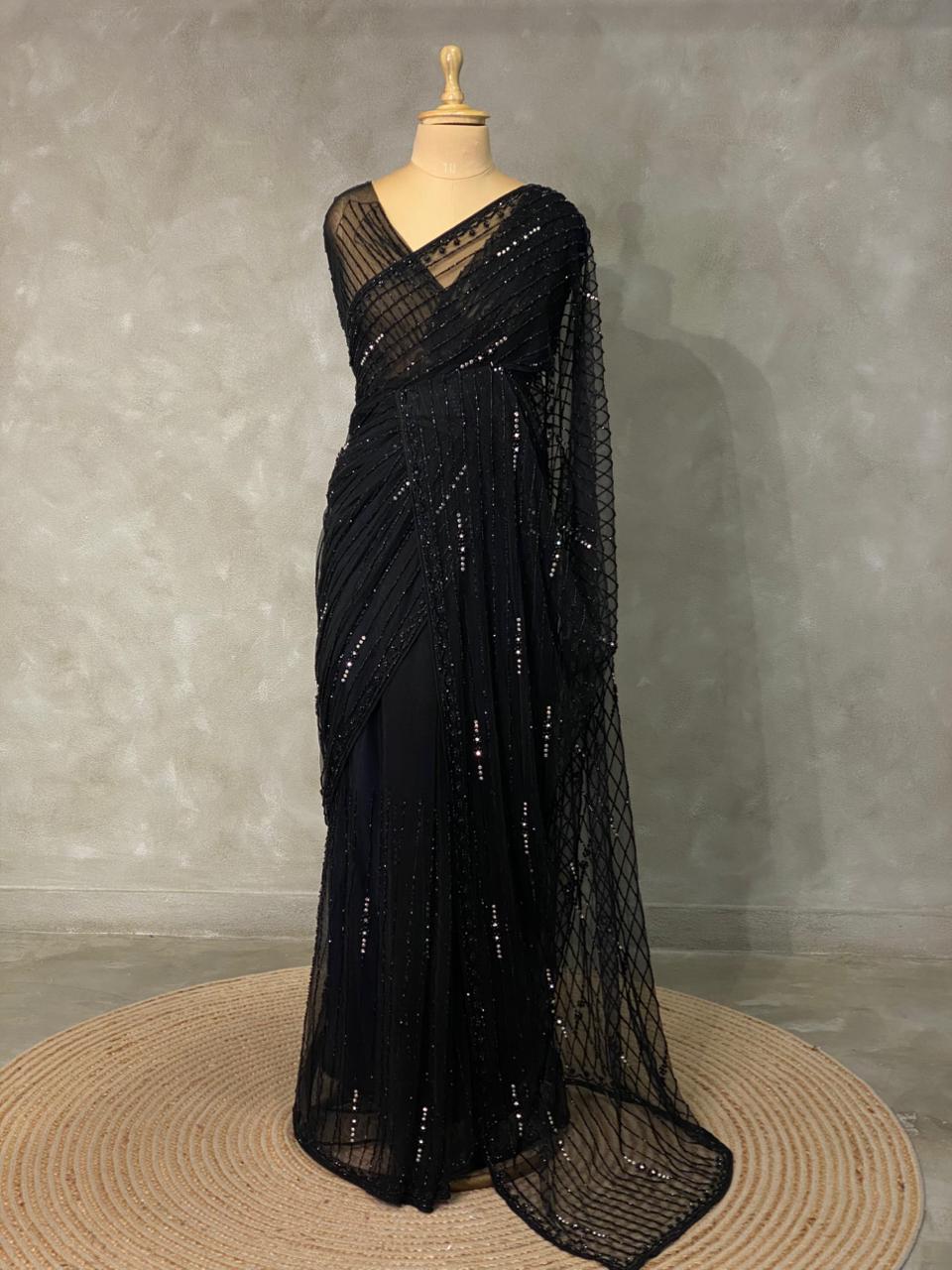 Black net bridal designer saree - PSD17A