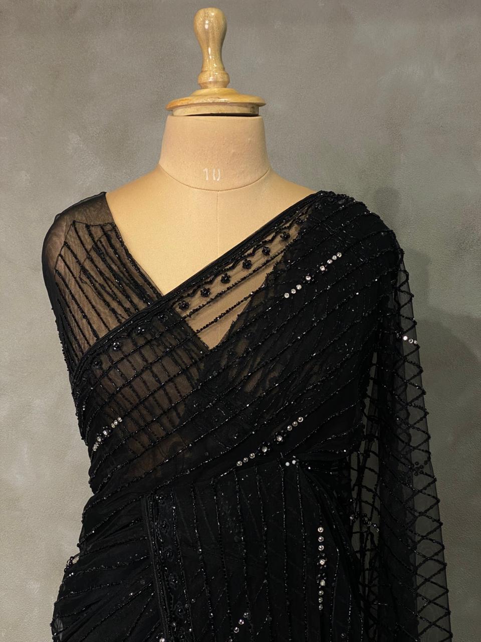 Black net bridal designer saree - PSD17A