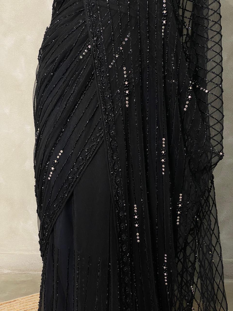 Black net bridal designer saree - PSD17A