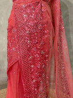 Peach net bridal designer saree - PSD29