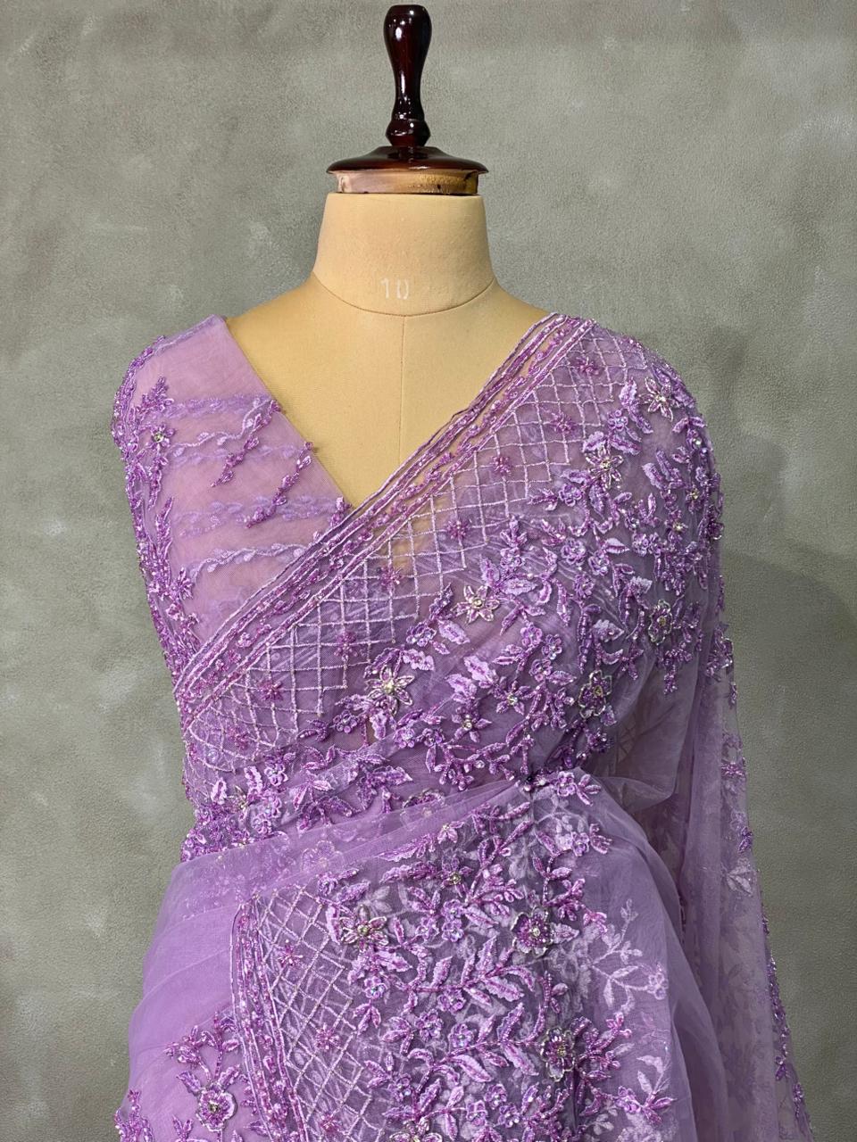 Lavender net bridal designer saree - PSD30