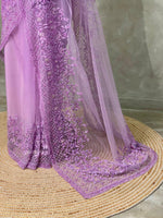 Lavender net bridal designer saree - PSD30