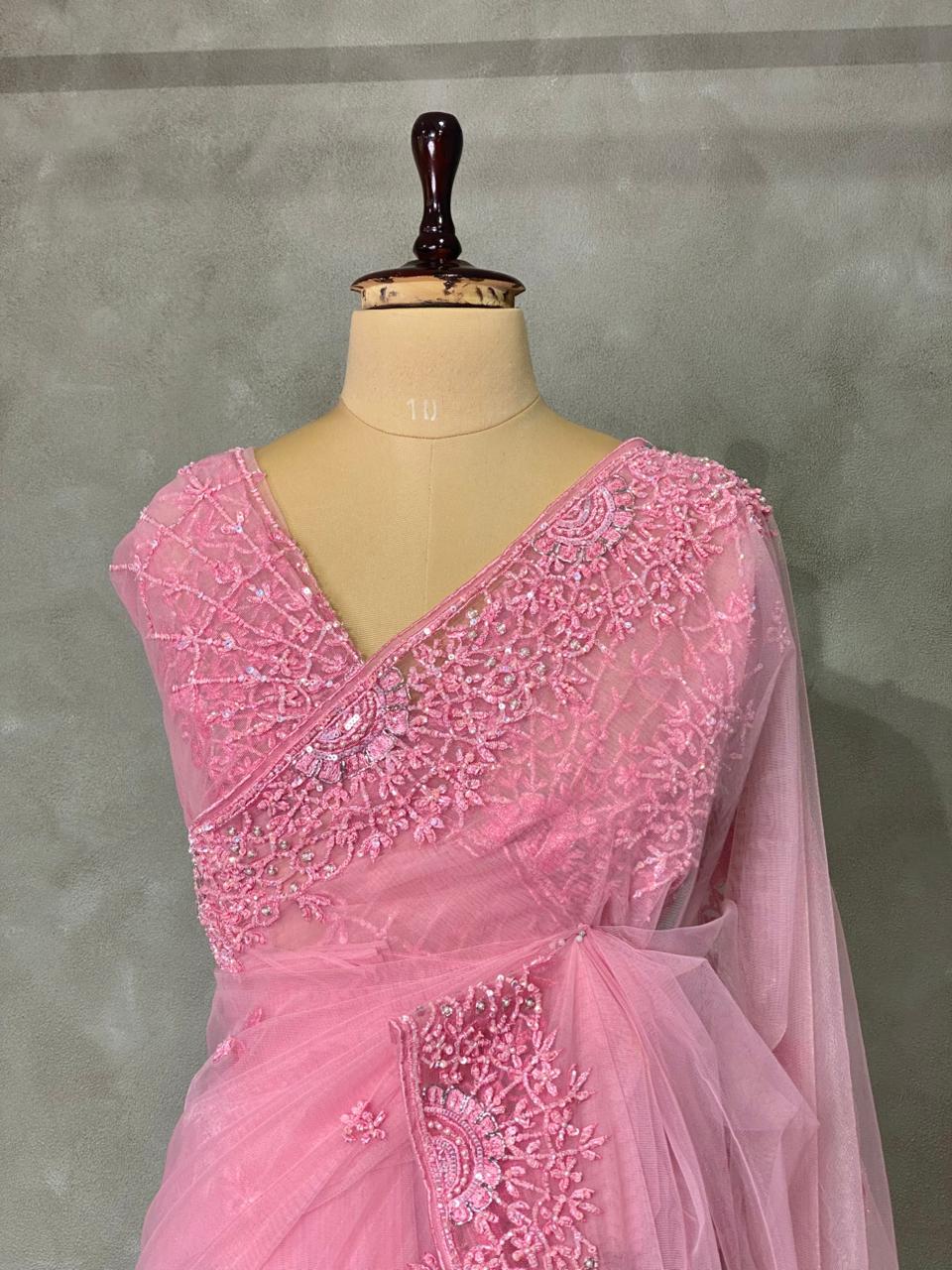 Pink net bridal designer saree - PSD31