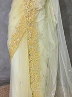 Pastal Yellow net bridal designer saree - PSD32