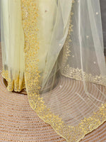 Pastal Yellow net bridal designer saree - PSD32