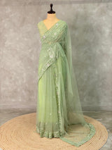 Pastal green net bridal designer saree - PSD33