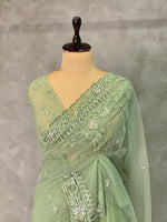 Pastal green net bridal designer saree - PSD33
