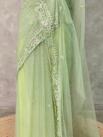 Pastal green net bridal designer saree - PSD33