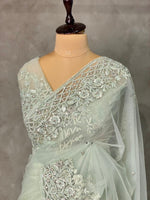 Pastal green net bridal designer saree - PSD34