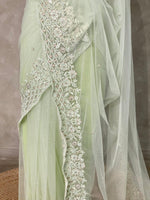 Pastal green net bridal designer saree - PSD34