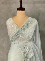 Pastal green net bridal designer saree - PSD35