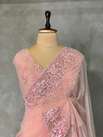 Pastal peach net bridal designer saree - PSD36