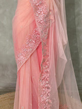 Pastal peach net bridal designer saree - PSD36