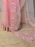 Pastal peach net bridal designer saree - PSD36