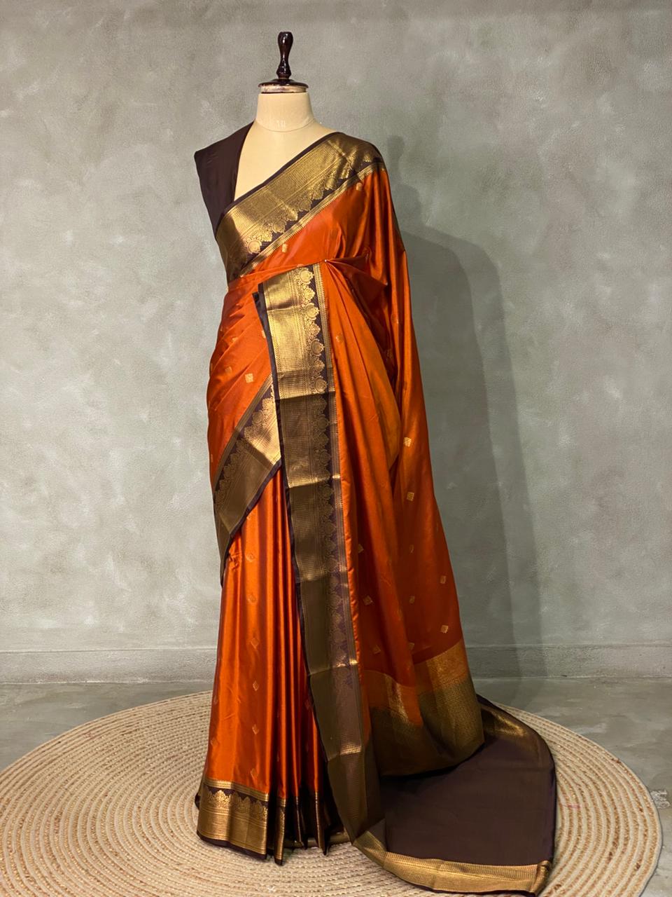 Rust Orange and Brown silk saree- PRUSTC