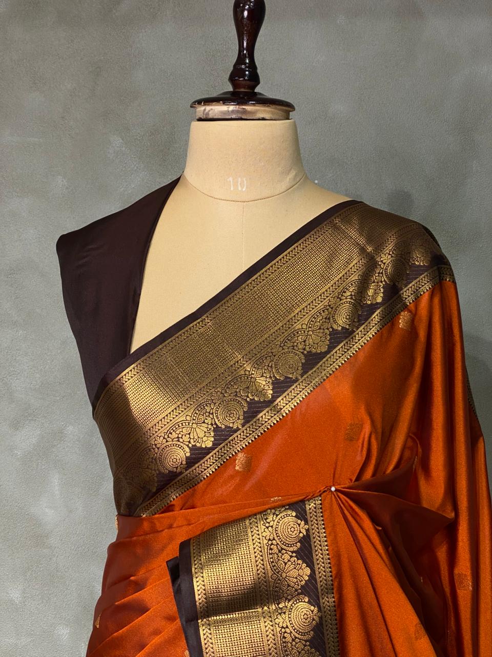 Rust Orange and Brown silk saree- PRUSTC