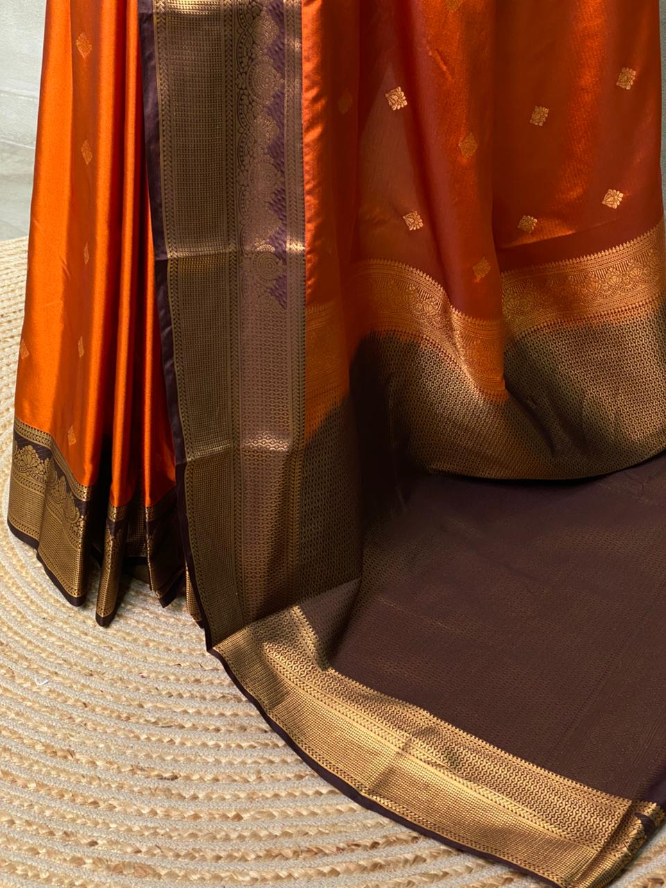 Rust Orange and Brown silk saree- PRUSTC