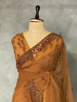 Brownish gold net bridal designer saree - PSD37