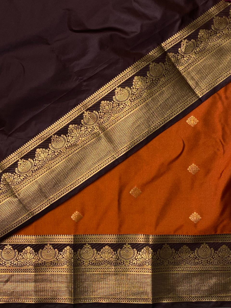 Rust Orange and Brown silk saree- PRUSTC