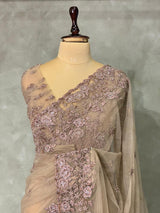 Chicku shade net bridal designer saree - PSD38