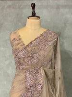 Chicku shade net bridal designer saree - PSD38