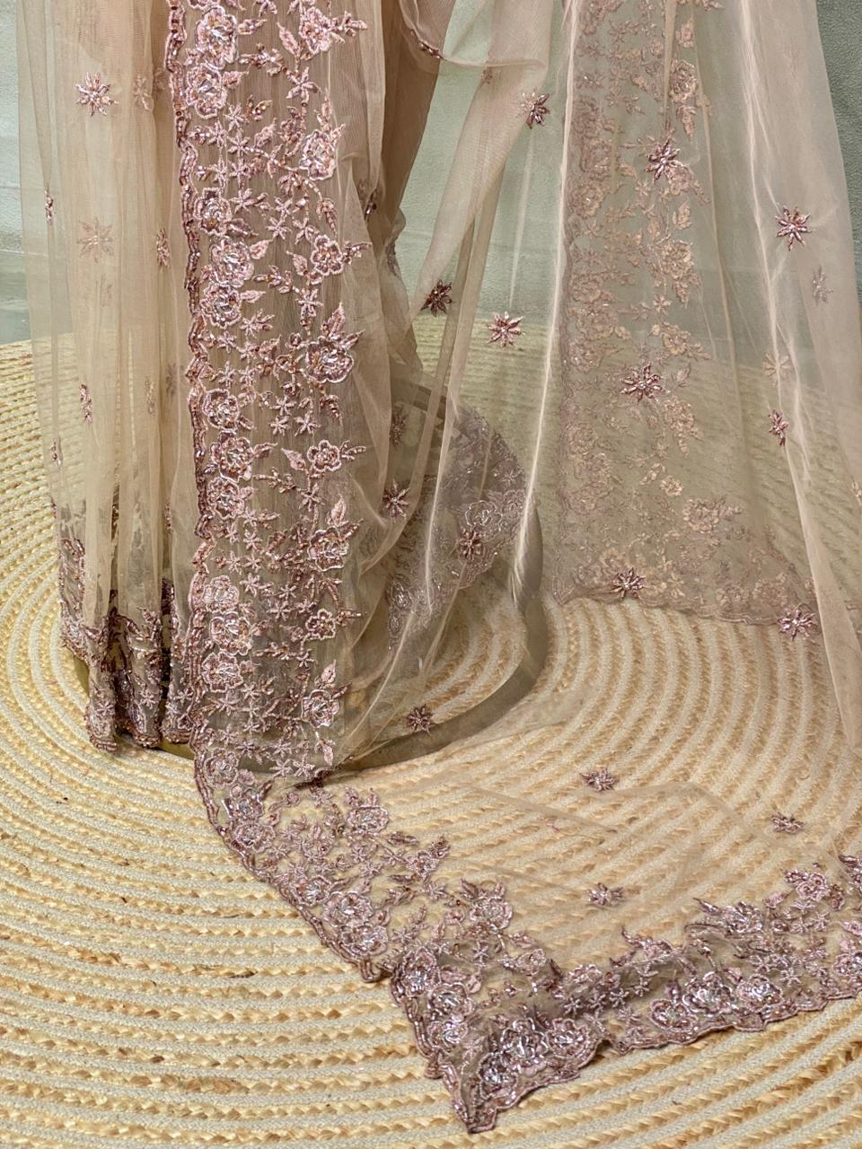 Chicku shade net bridal designer saree - PSD38