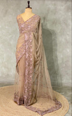 Chicku shade net bridal designer saree - PSD38