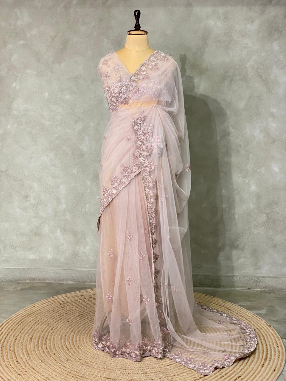 Nude shade net bridal designer saree - PSD39