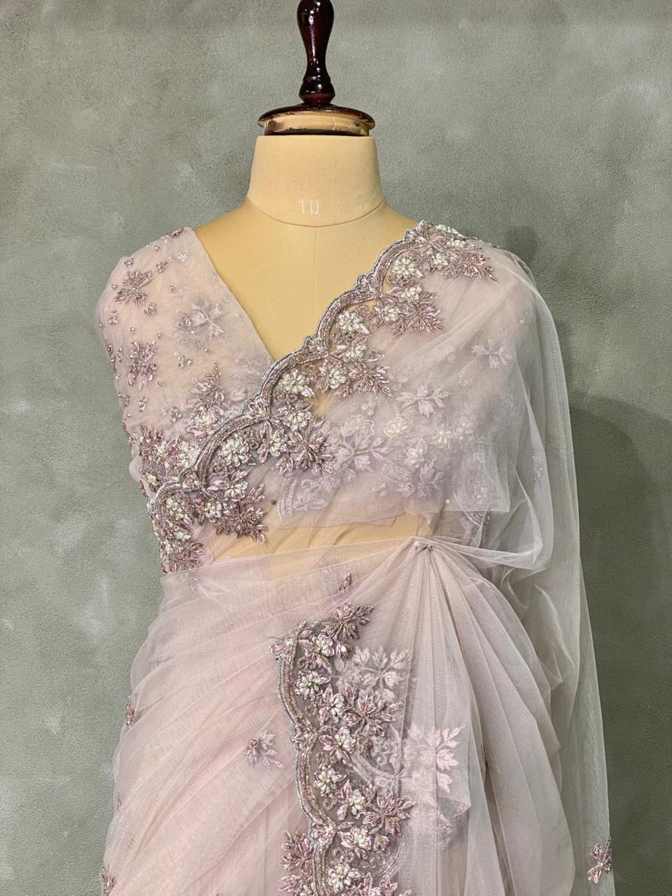 Nude shade net bridal designer saree - PSD39