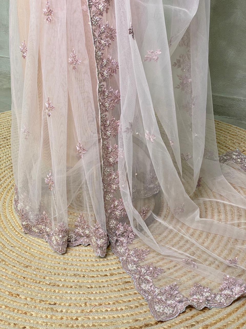 Nude shade net bridal designer saree - PSD39