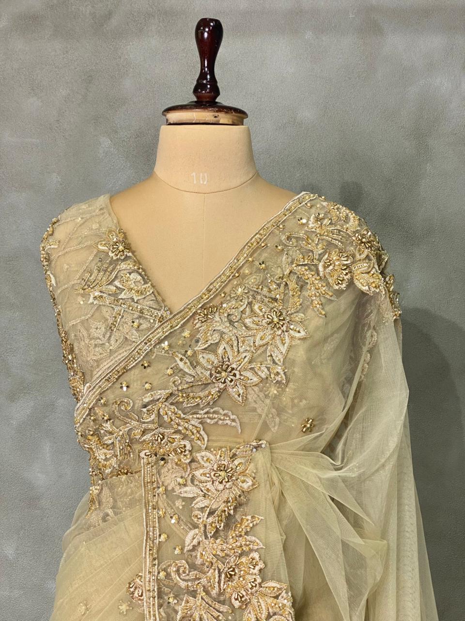 Gold net bridal designer saree - PSD40